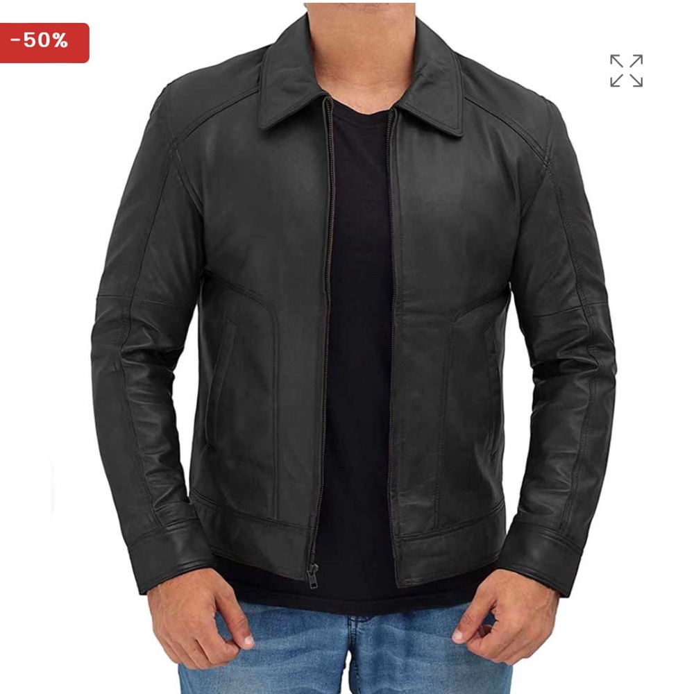 👑 Thomas Black Real Lambskin Leather Moto Biker Jacket Men
